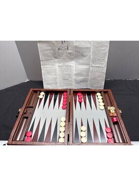 Vintage Portable Backgammon Set With Case & Instructions Red & Cream Checkers Co